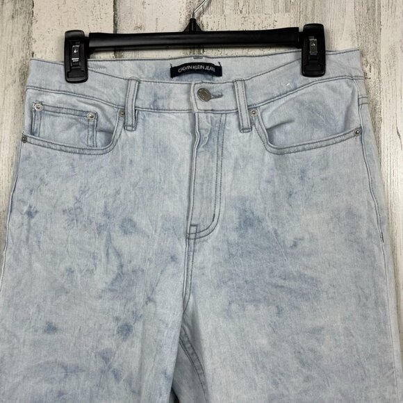 Calvin Klein High Rise Straight denim jeans bleached tie dye raw hem distressed - Picture 2 of 12